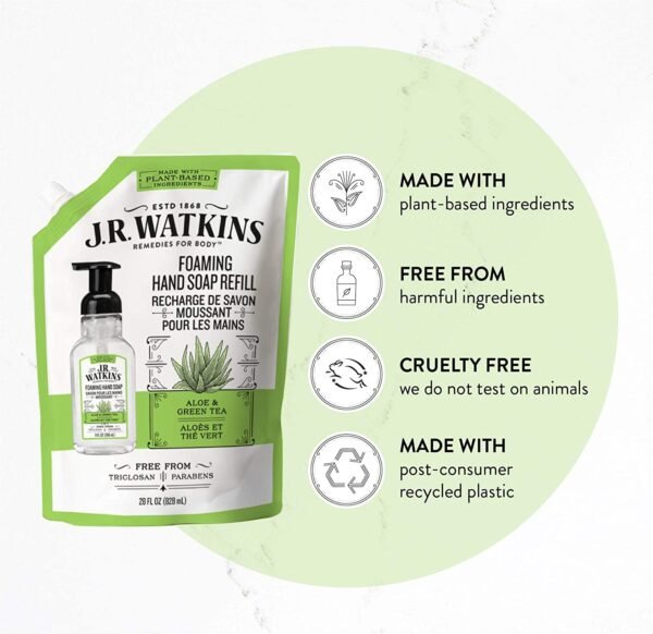 J.R. Watkins Foaming Hand Soap Refill Pouch, Scented Foam Handsoap for Bathroom or Kitchen, USA Made and Cruelty Free