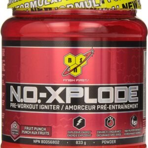 BSN N.O.-XPLODE Pre Workout Supplement with Creatine, Beta-Alanine, and Energy, Flavor Fruit Punch, 45 Servings