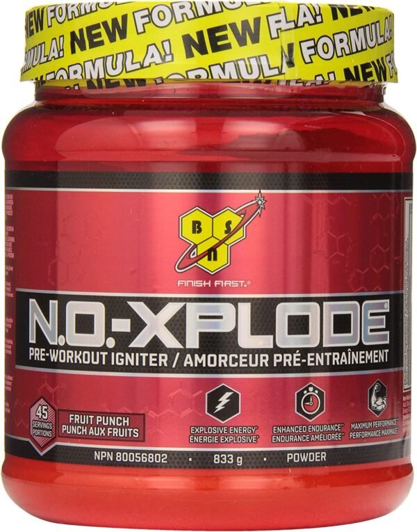 BSN N.O.-XPLODE Pre Workout Supplement with Creatine, Beta-Alanine, and Energy, Flavor Fruit Punch, 45 Servings